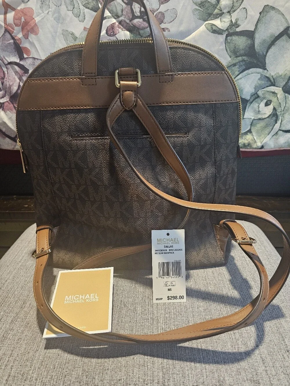 Michael Kors MK Medium Slim Backpack- Brown